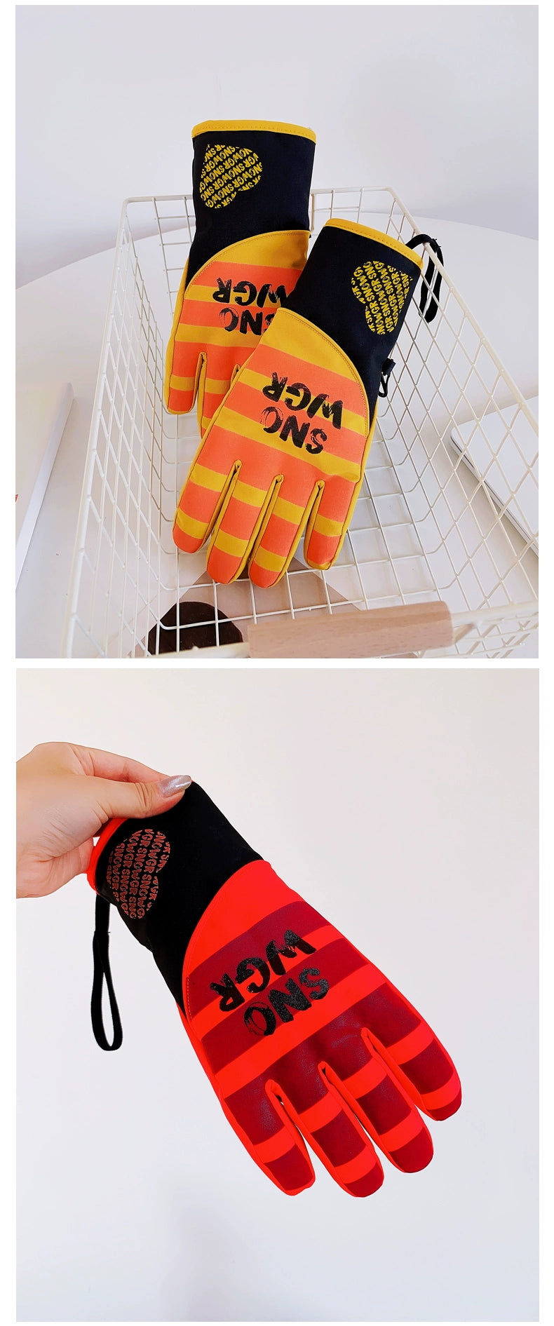 Waterproof Ski Gloves for Women Winter Fleece-Lined Thickened Cotton Students Warm-Keeping Cold-Proof Windproof Touch Screen Cycling Motorcycle Men