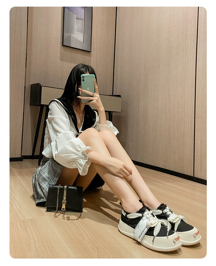 Tan Jianji Style Canvas Shoes Women's Summer 2023 New Arrival Thick Sole Beggar Shoes White Shoes Casual Sports Skate Shoes Fashion Shoes