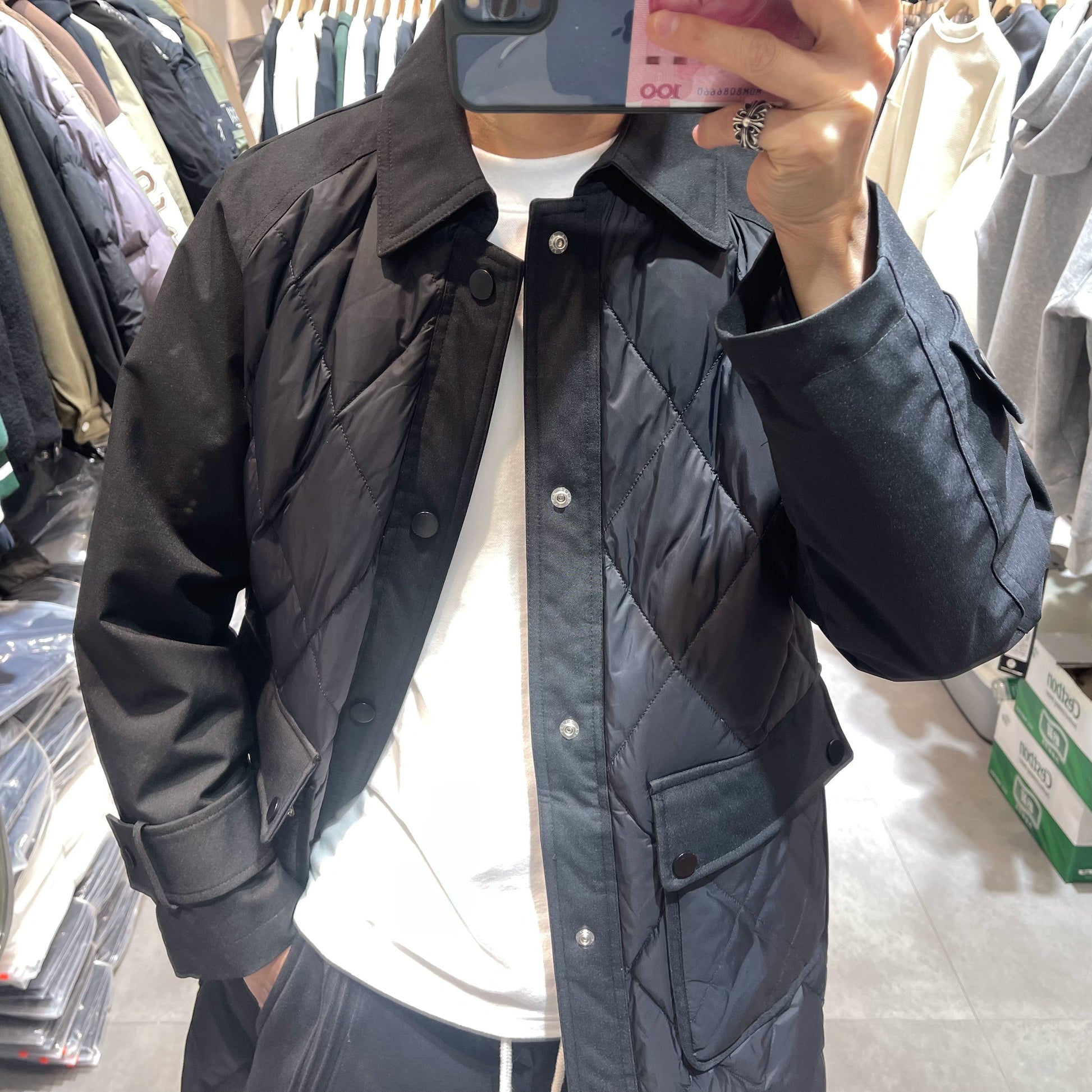 23 Winter Thickened New Duck down Diamond Lattice Mid Length Long Length Trench Coat down Jacket Trendy Loose Retro Warm Outwear Viralgem Store