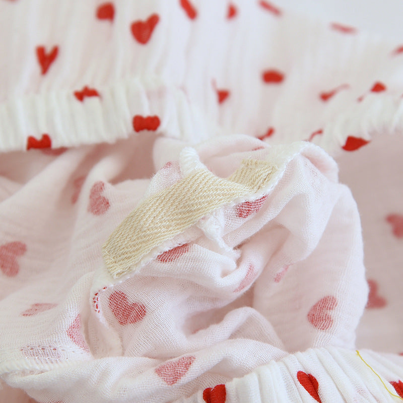 Summer Japanese Style Sweet Crepe Cotton Kimono Pajamas Lapel Cartoon Cute Printing Loose Loungewear Women 2 Piece Sleepwear