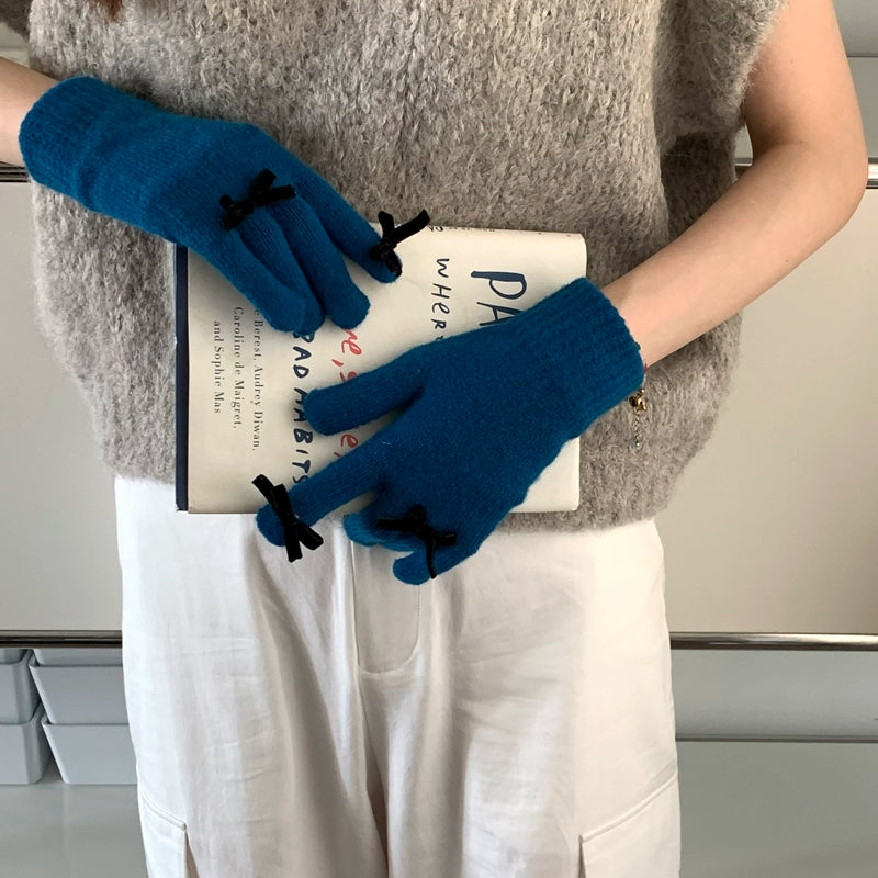 South Korea Cute Ins Style Women's Five-Finger Gloves Bow