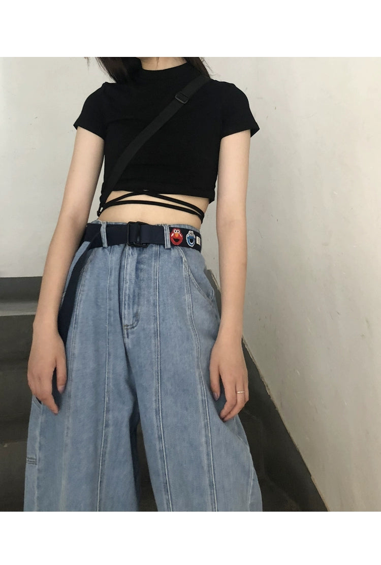 Student Ins Trendy Women's Korean-Style Double Ring Buckle Belt