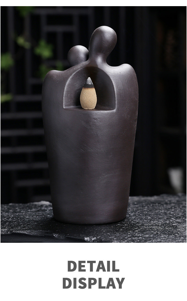 1pc, Lover Couple Ceramic Sandalwood Backflow Incense Burner, Home Decor Waterfall Incense Burner Valentine's Day Gift