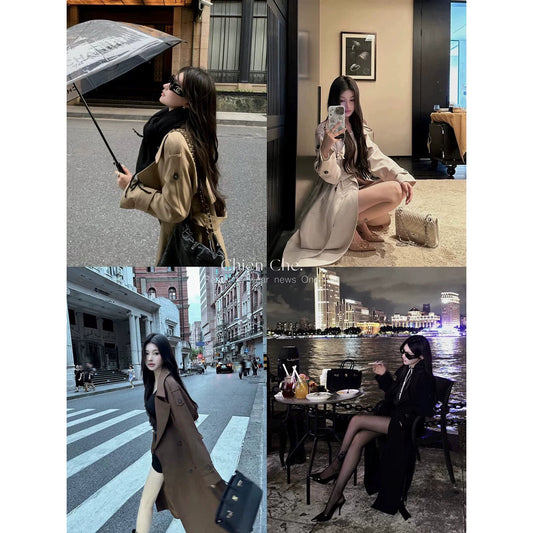 Wang Fried 2.0 Fancy Elegant Lapel Coat Spring and Autumn Mid-Length Trench Coat Outwear Women Viralgem Store