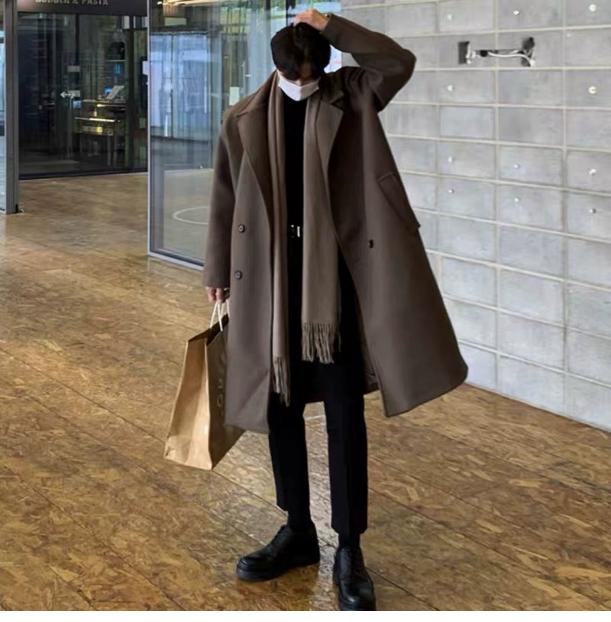 Visvim X WMV Trendy Mid Length Long Length Trench Coat Men's Fall and Winter New Arrival Fashion All-Matching Woolen Coat Outerwear Ins