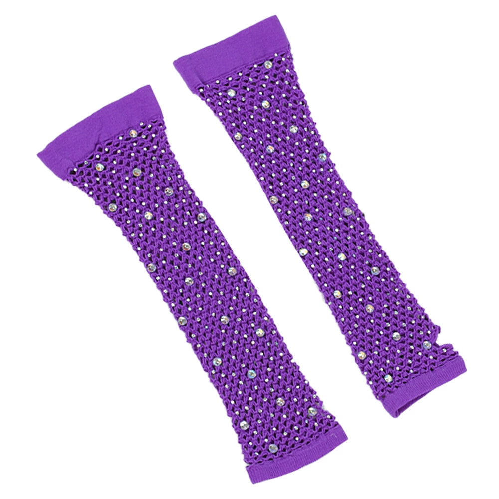 80 Ball Diamond Gloves Party Fishnet Stretch Mesh Gloves Fashion Retro Cross-Border Sexy Hot Drilling Sleeve Cover Viralgem Store