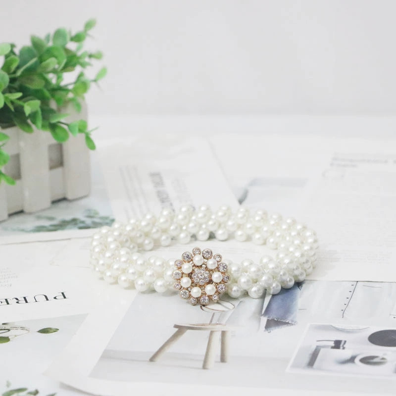 Women's Pearl Elastic Rhinestone Hanfu Waist Dress