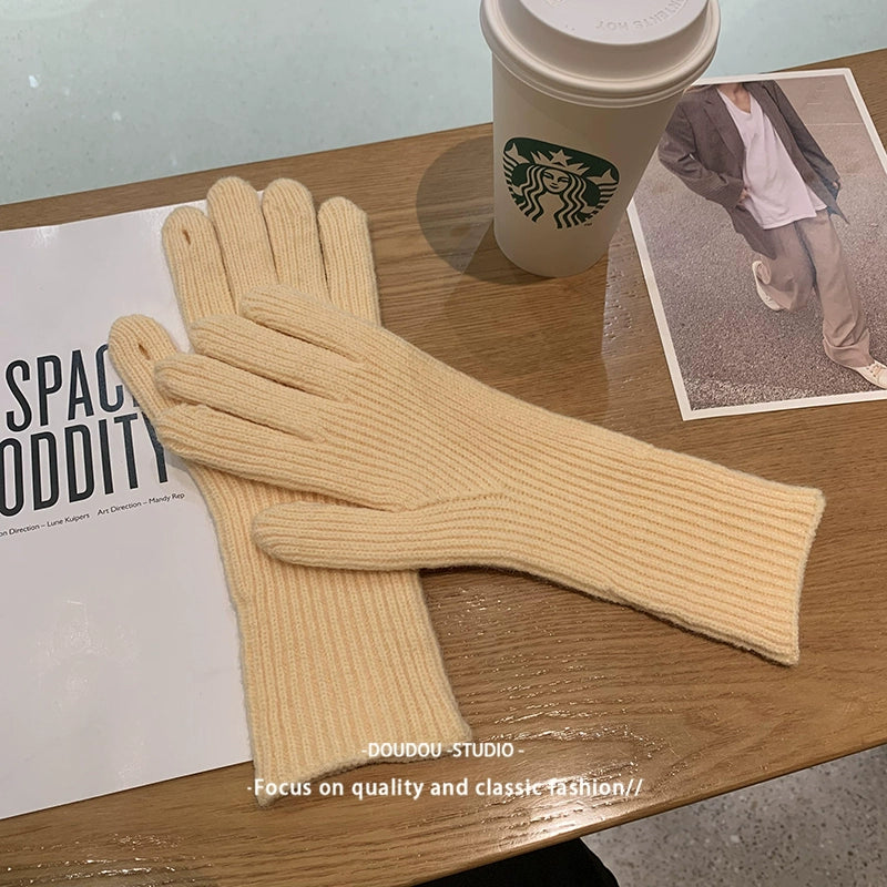 Women's Korean-Style Solid Color Wool Couple Gloves