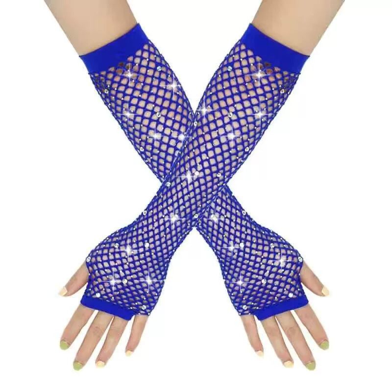 80 Ball Diamond Gloves Party Fishnet Stretch Mesh Gloves Fashion Retro Cross-Border Sexy Hot Drilling Sleeve Cover Viralgem Store