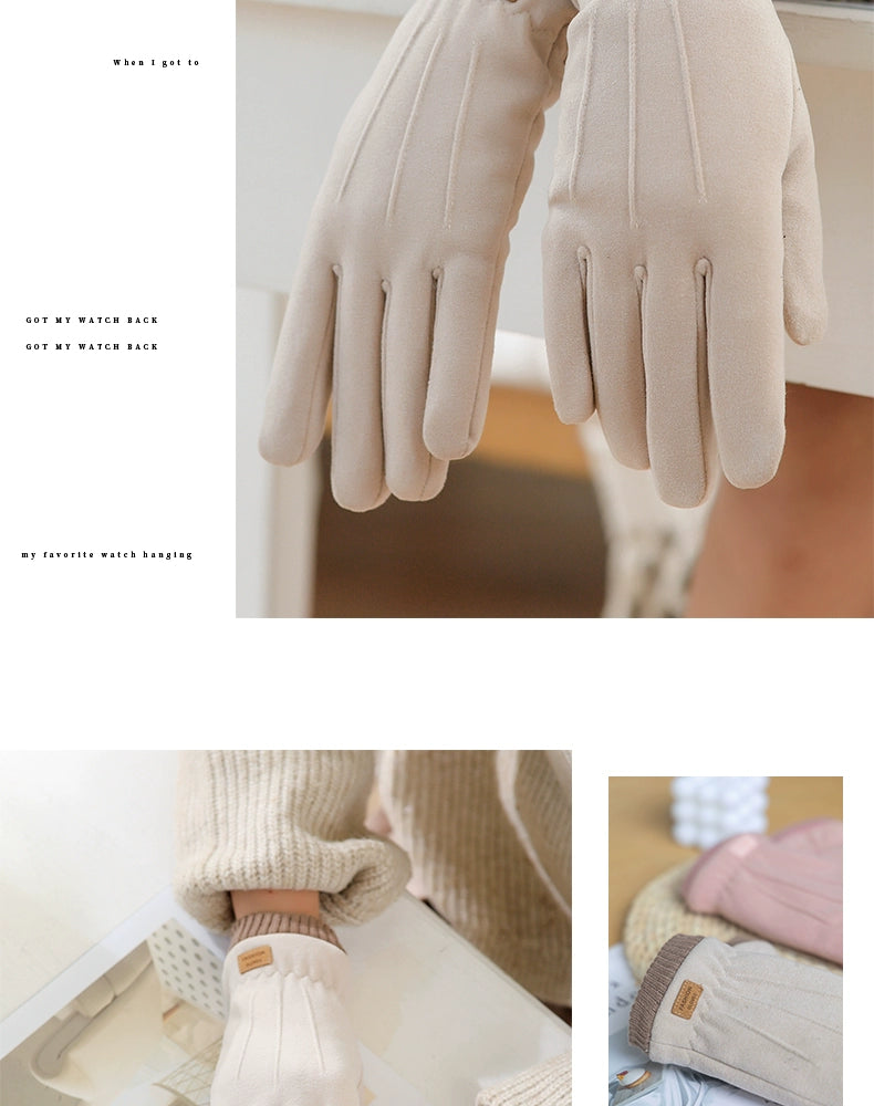 Women's Warm-Keeping and Cold-Proof Five-Finger Double-Layer Thickened Gloves for Autumn and Winter