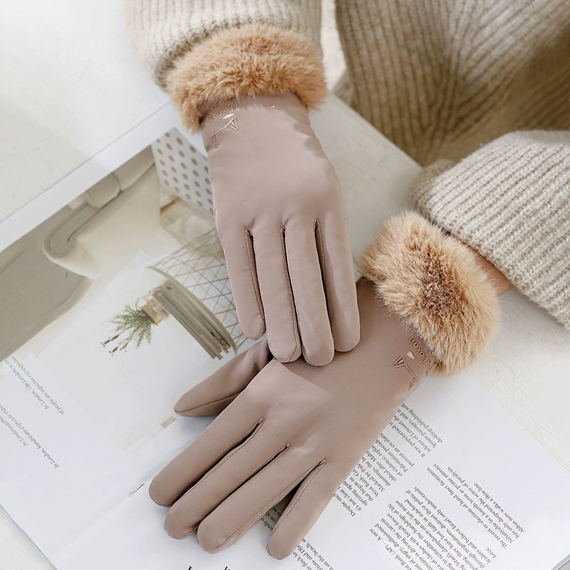 Women's Warm-Keeping and Cold-Proof Five-Finger Double-Layer Thickened Gloves for Autumn and Winter