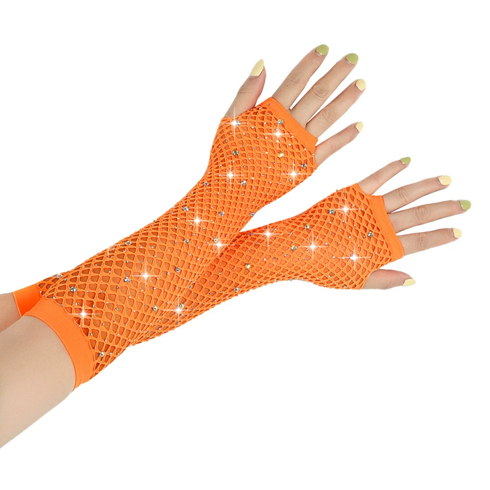 80 Ball Diamond Gloves Party Fishnet Stretch Mesh Gloves Fashion Retro Cross-Border Sexy Hot Drilling Sleeve Cover Viralgem Store