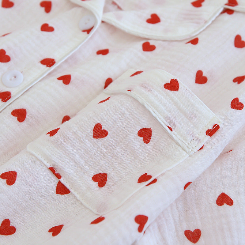 Summer Japanese Style Sweet Crepe Cotton Kimono Pajamas Lapel Cartoon Cute Printing Loose Loungewear Women 2 Piece Sleepwear