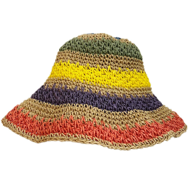 Women's Striped Sun Hat Summer Foldable Outing Straw Hat