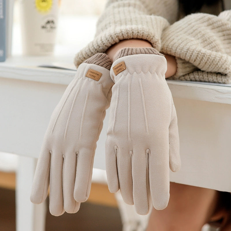 Women's Warm-Keeping and Cold-Proof Five-Finger Double-Layer Thickened Gloves for Autumn and Winter