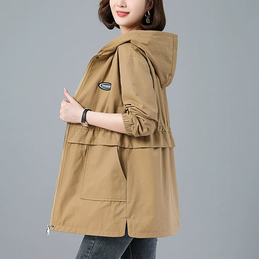 Young Mother Casual Fashion Baggy Coat Female 2023 Spring & Fall New Arrival plus Size Waist Fitted Figure Flattering Mid Length Long Length Trench Coat