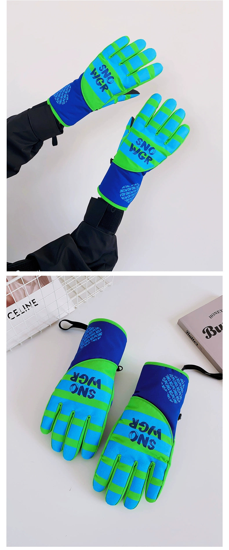 Waterproof Ski Gloves for Women Winter Fleece-Lined Thickened Cotton Students Warm-Keeping Cold-Proof Windproof Touch Screen Cycling Motorcycle Men