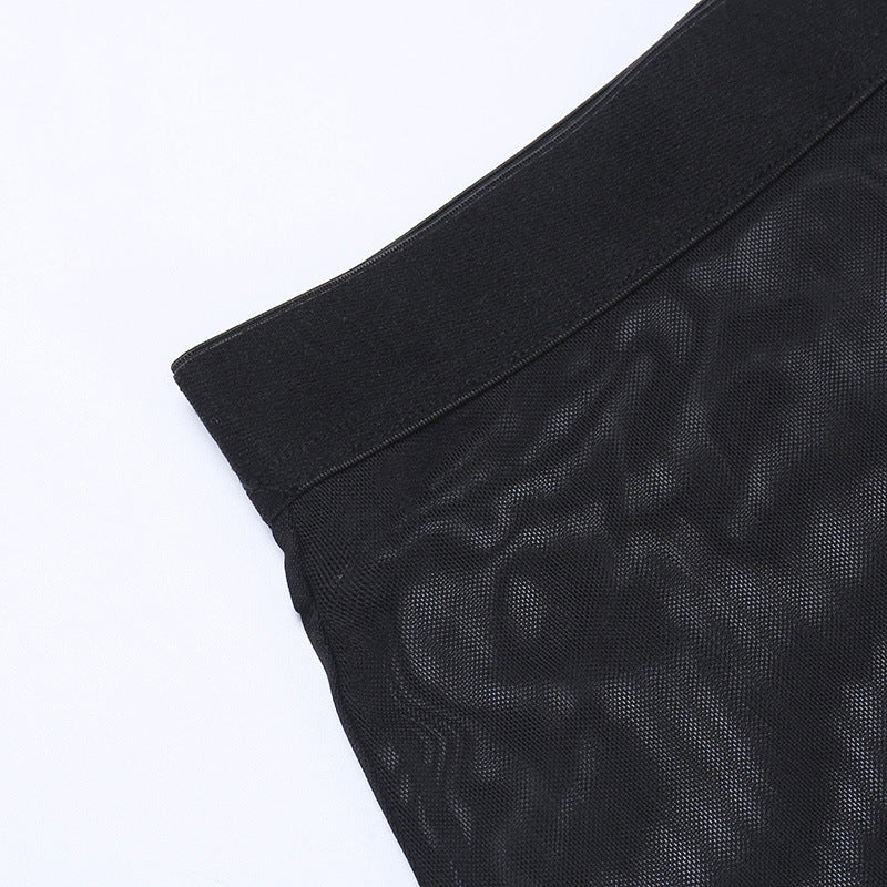 Yangelo Goth Grunge Skirt With Buckle Women Y2K Punk Sexy Bottoms Patchwork Split Long Skirts Summer Zipper See Through Clothes