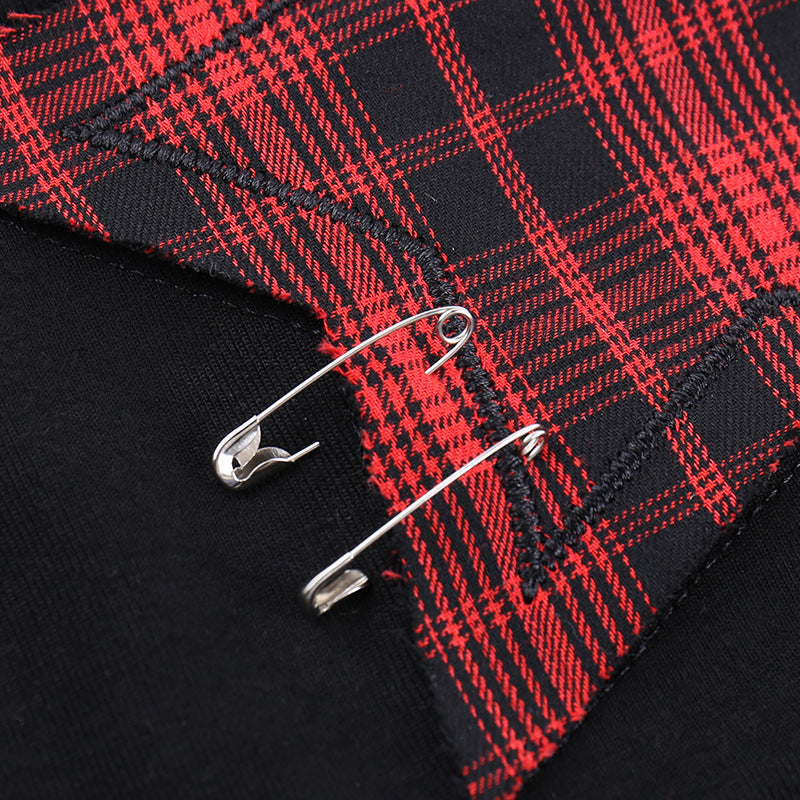 AltGoth Streetwear Y2k Camis Women Aesthetic Mall Goth Red Plaid Pentagram Patchwork Crop Tank Tops Harajuku Cyber Punk Clothes