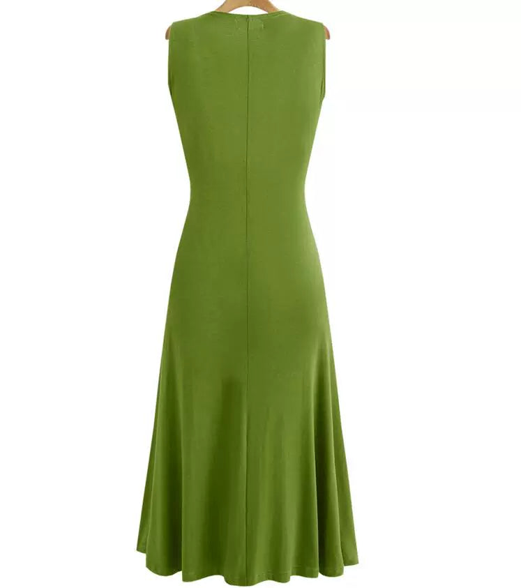 2018 Summer New K-style Plus Size Women's Clothing Chubby Girl Slim Waist Nipped Swing Sleeveless Dress Big Dress