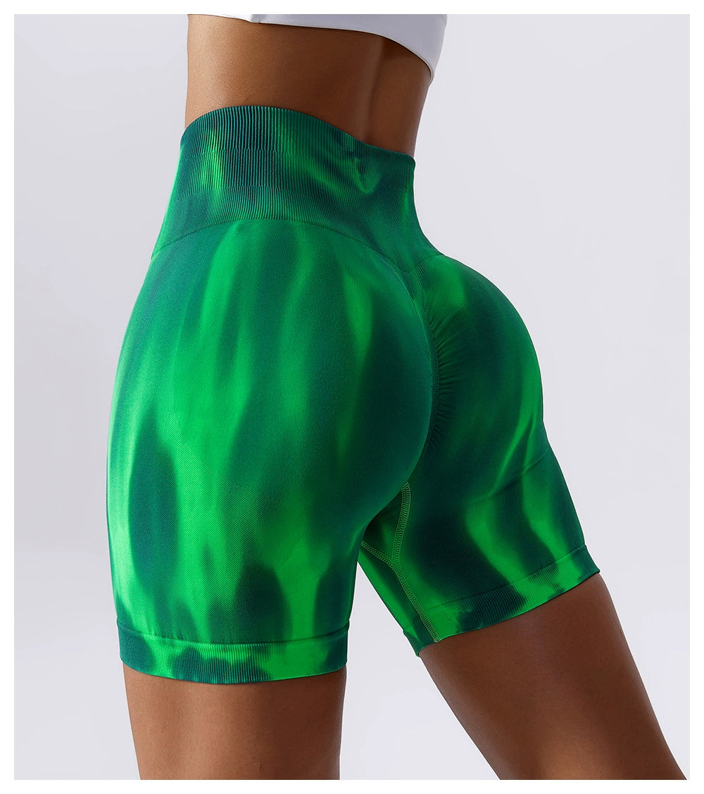 Special Offer! Tie-Dyed Aurora Yoga Fitness Short Shorts Women's High Waist Hip Lift Wicking Breathable Stretch Tight