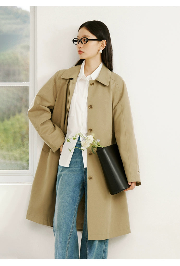 Ziqiao K-style Lapel Mid-Length Raglan Sleeve Trench Coat Viralgem Store