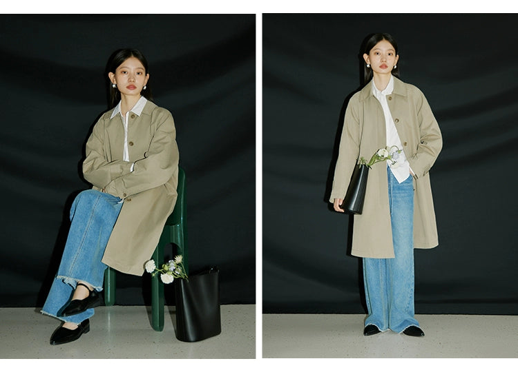 Ziqiao K-style Lapel Mid-Length Raglan Sleeve Trench Coat Viralgem Store