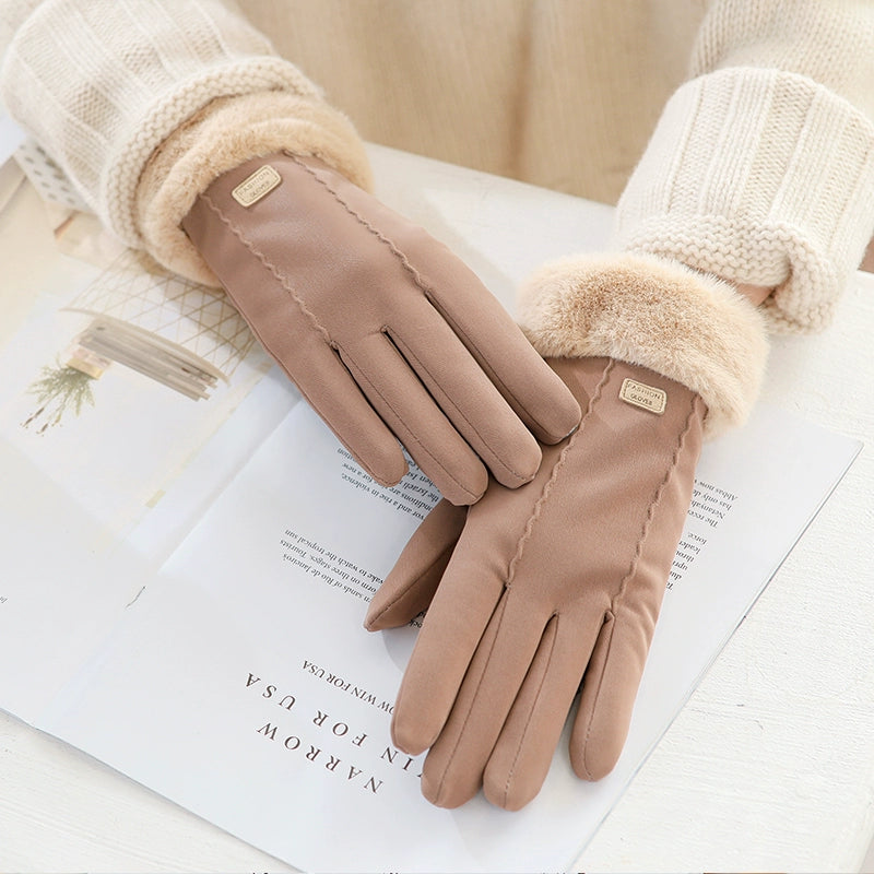 Women's Warm-Keeping and Cold-Proof Five-Finger Double-Layer Thickened Gloves for Autumn and Winter