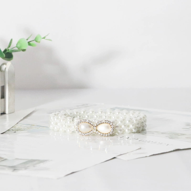 Women's Pearl Elastic Rhinestone Hanfu Waist Dress