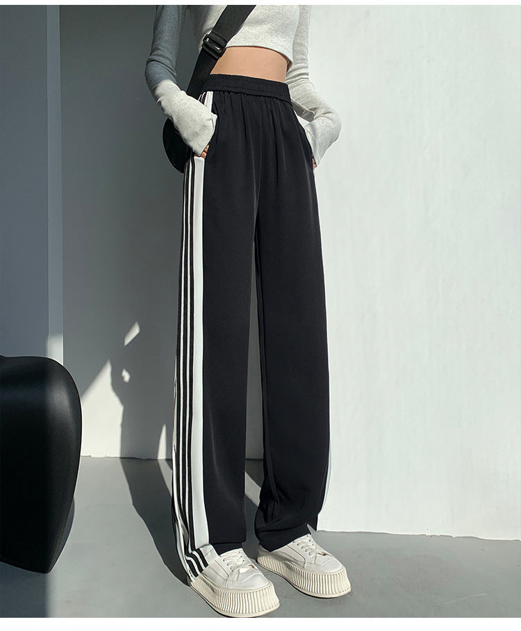 Y2K Style Wide Leg Pants for Women, Straight Trousers, High Street Casual, Loose Side Button Sweatpants, Vintage Streetwear,2021