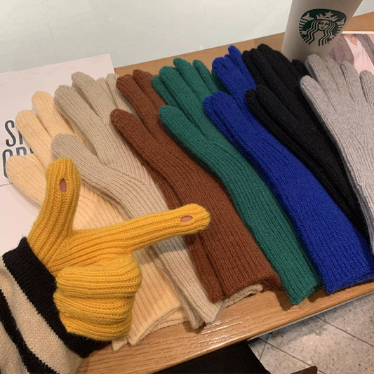 Women's Korean-Style Solid Color Wool Couple Gloves