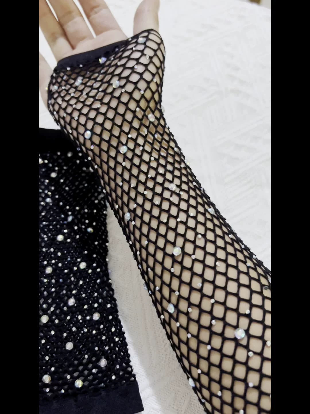 80 Ball Diamond Gloves Party Fishnet Stretch Mesh Gloves Fashion Retro Cross-Border Sexy Hot Drilling Sleeve Cover Viralgem Store