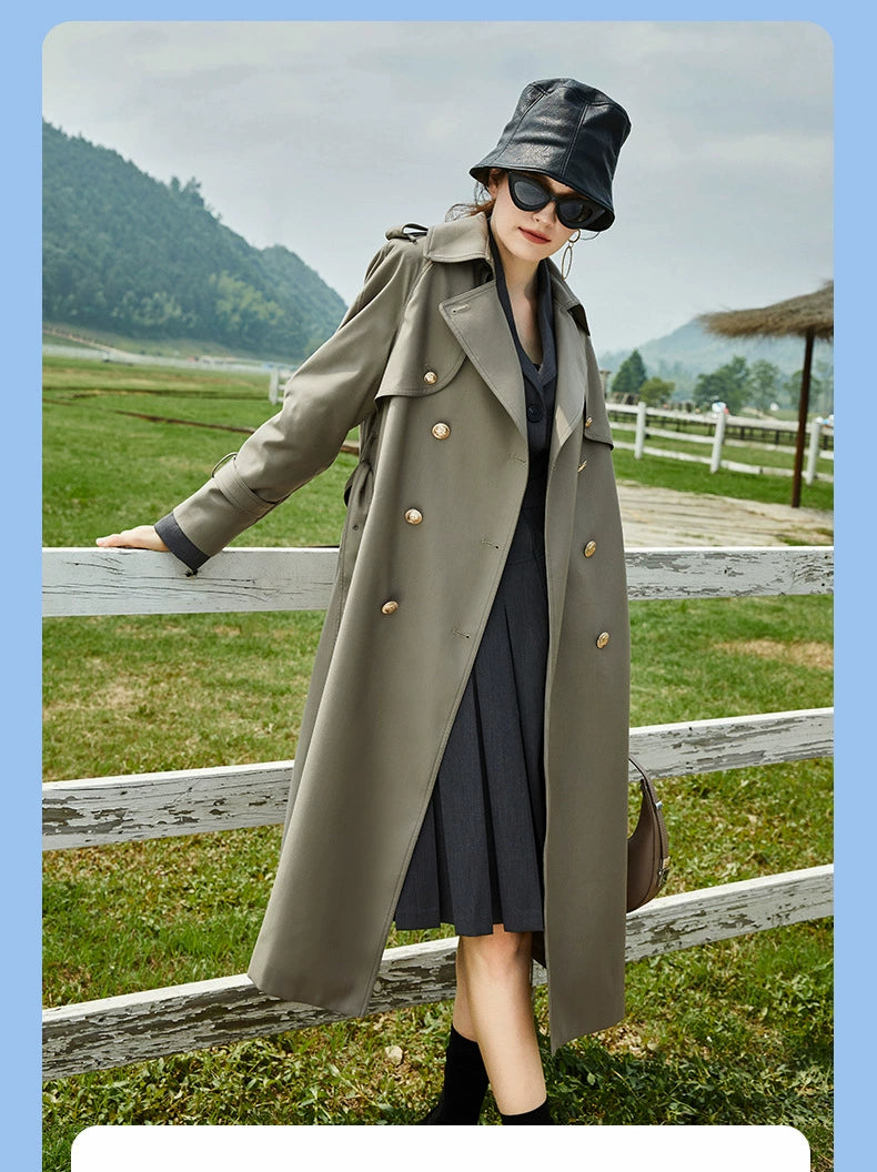 2024 Spring & Fall New Arrival Big Brand Classy C Double Breasted Loose Retro Elegant Mid Length Long Length Trench Coat Outwear Women Viralgem Store