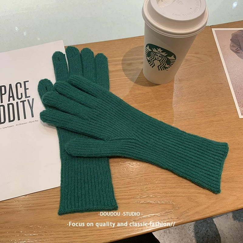 Women's Korean-Style Solid Color Wool Couple Gloves
