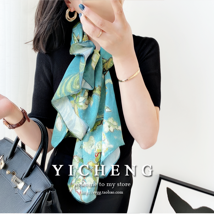 Vincent Van Gogh's Oil Painting Series Large Kerchief Middle-Aged Gift Real Silk Viralgem Store