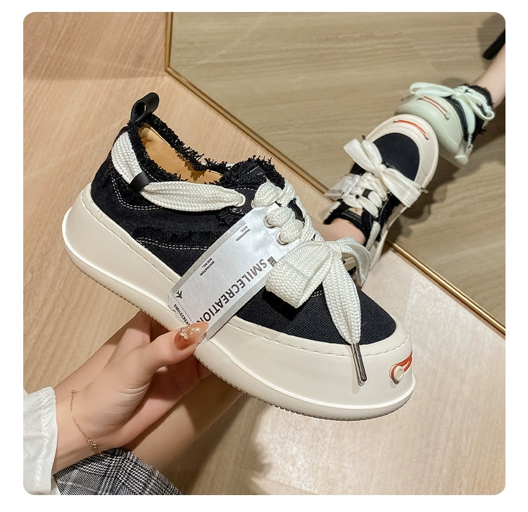 Tan Jianji Style Canvas Shoes Women's Summer 2023 New Arrival Thick Sole Beggar Shoes White Shoes Casual Sports Skate Shoes Fashion Shoes