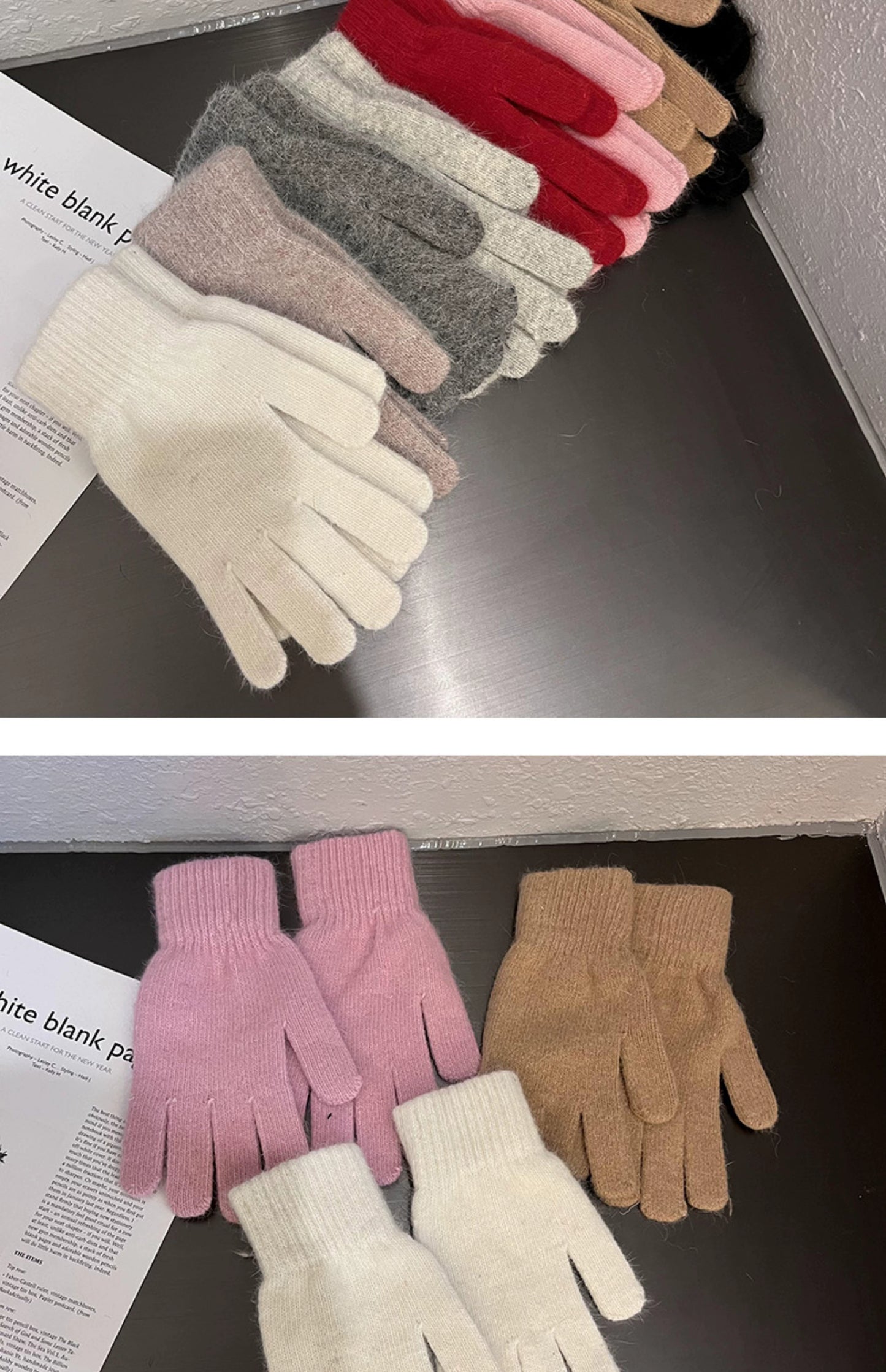 South Korea Ins Solid Color Cycling Gloves Student Cute Wild Cold-Proof Warm Finger Stuffed Knitted Gloves Female Winter
