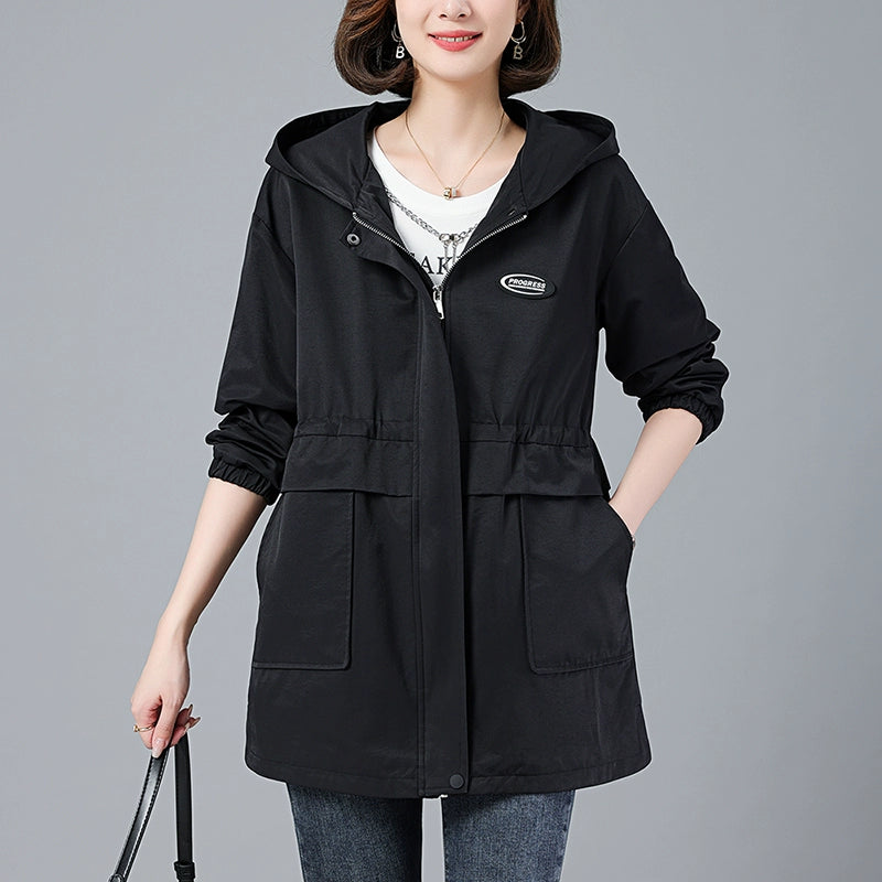 Young Mother Casual Fashion Baggy Coat Female 2023 Spring & Fall New Arrival plus Size Waist Fitted Figure Flattering Mid Length Long Length Trench Coat