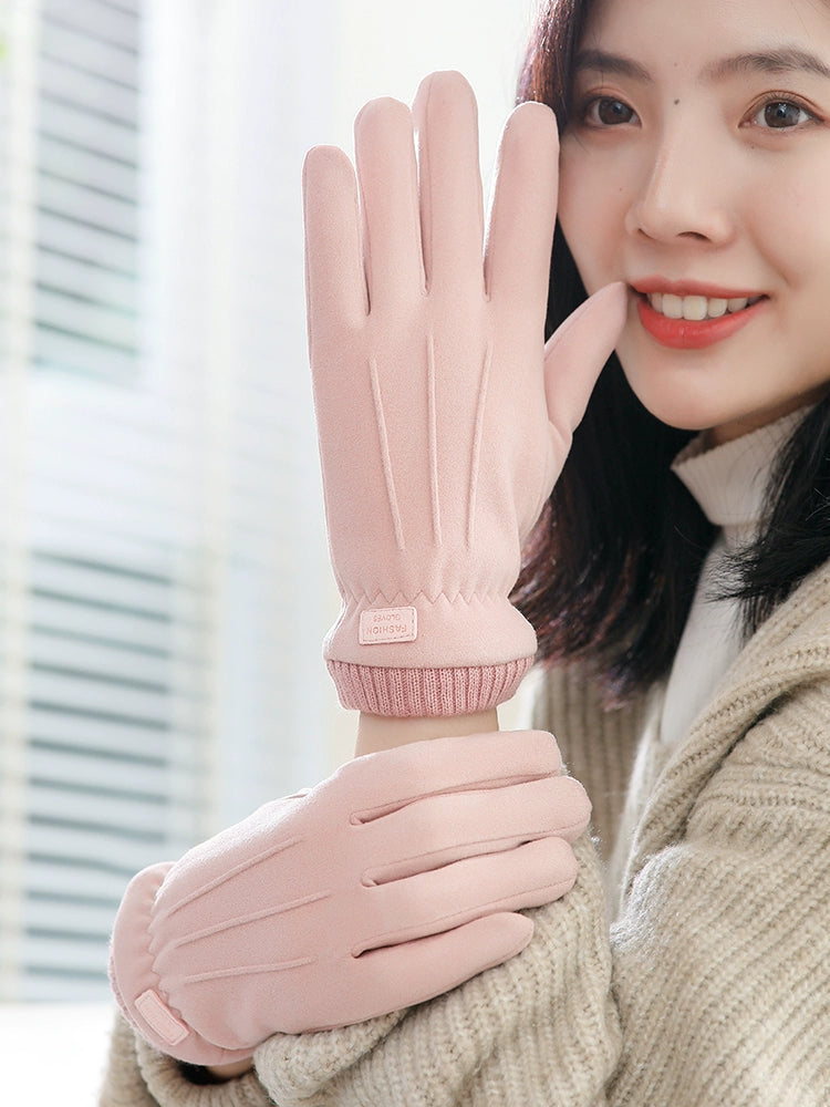 Women's Warm-Keeping and Cold-Proof Five-Finger Double-Layer Thickened Gloves for Autumn and Winter