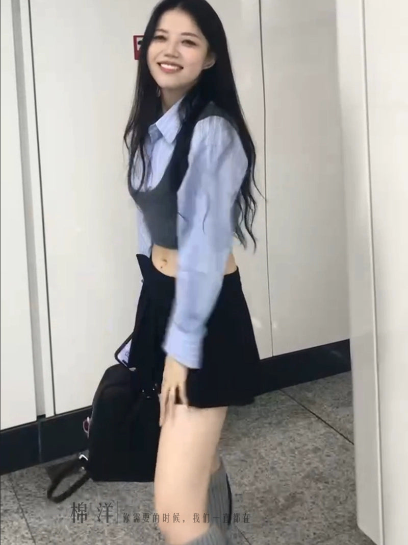 Age-Reducing Cotton Shirt Suit Girlish Style Knitted Vest Viralgem Store