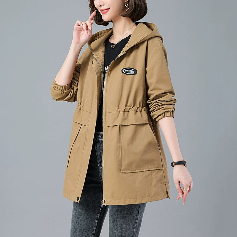 Young Mother Casual Fashion Baggy Coat Female 2023 Spring & Fall New Arrival plus Size Waist Fitted Figure Flattering Mid Length Long Length Trench Coat