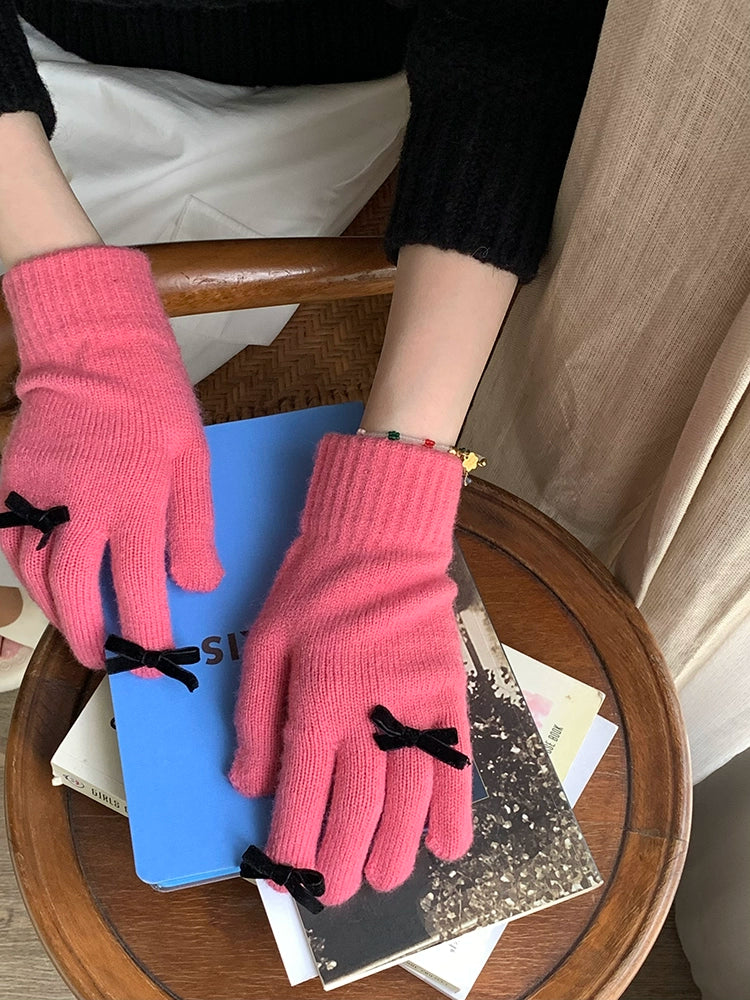 South Korea Cute Ins Style Women's Five-Finger Gloves Bow
