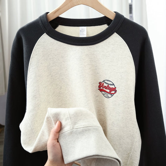 Vintage American Retro 340G Heavy Weight Looped Fabric Contrast Color Raglan Sweatshirt Minimalist Casual round Neck Pullover