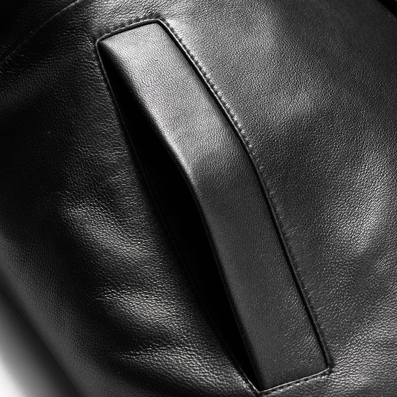 2024 New Arrival Haining Genuine Leather Clothes Men's Mid Length Long Length Trench Coat Fur Outwear Silm K-style Suit Collar Leather Jacket