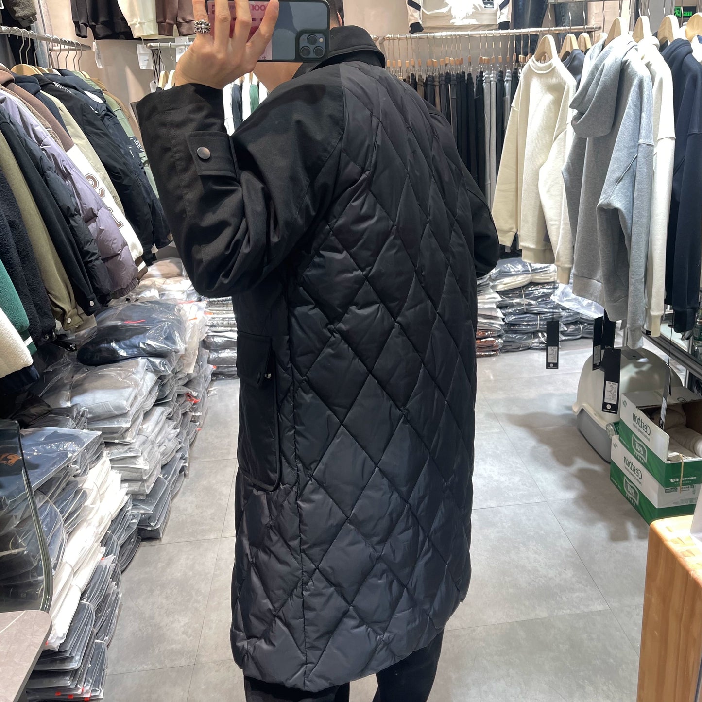 23 Winter Thickened New Duck down Diamond Lattice Mid Length Long Length Trench Coat down Jacket Trendy Loose Retro Warm Outwear Viralgem Store