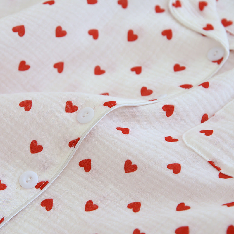 Summer Japanese Style Sweet Crepe Cotton Kimono Pajamas Lapel Cartoon Cute Printing Loose Loungewear Women 2 Piece Sleepwear