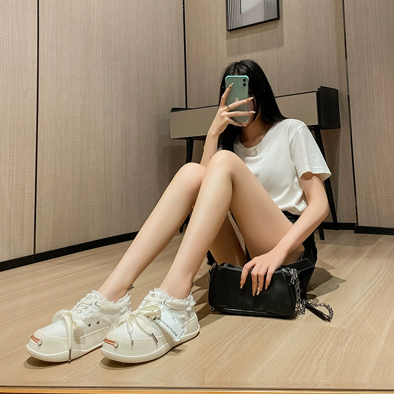 Tan Jianji Style Canvas Shoes Women's Summer 2023 New Arrival Thick Sole Beggar Shoes White Shoes Casual Sports Skate Shoes Fashion Shoes