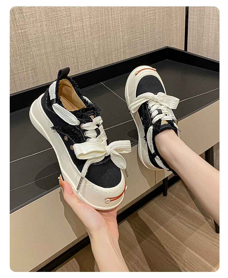 Tan Jianji Style Canvas Shoes Women's Summer 2023 New Arrival Thick Sole Beggar Shoes White Shoes Casual Sports Skate Shoes Fashion Shoes