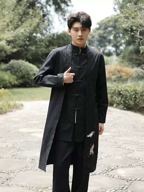 Xingzhi Chinese Style Men's Clothing Ancient Style Han Chinese Clothing Long Trench Coat Men Tang Suit Cotton Linen Cloak Buckle Robe Overcoat outside Viralgem Store