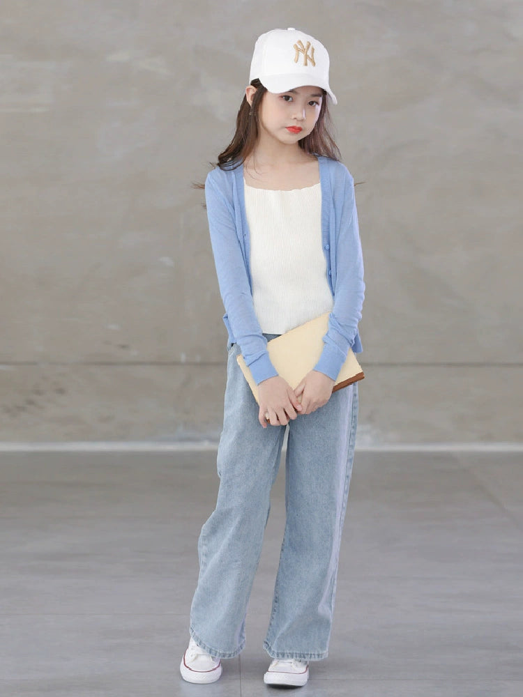 Stylish Medium and Large Children's Summer Clothes Air Conditioning Sweater Sweater